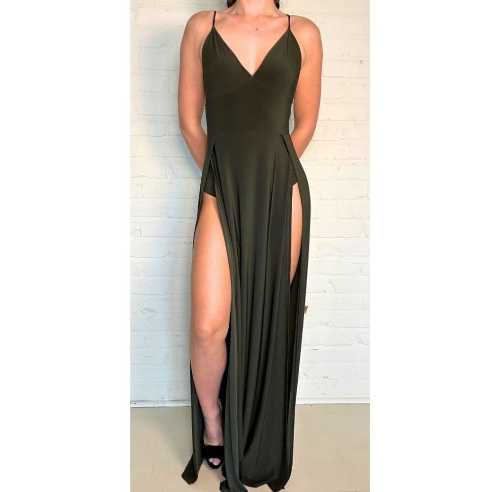 HELLO MOLLY green double-slit maxi dress